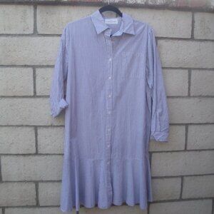 Only Sean Woo Design Tunic or Dress Blue Stripe Preppy Button Down Pinstripe